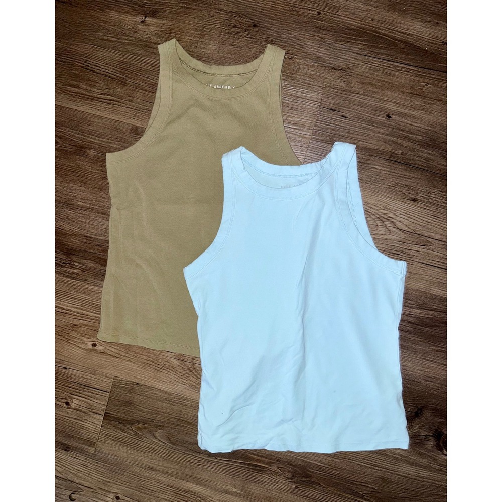 Free Assembly Womens Ribbed Tank Top Set 2 Pack Blue Tan Medium M 8-10